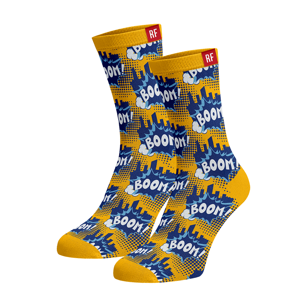 Art pop boom on yellow socks