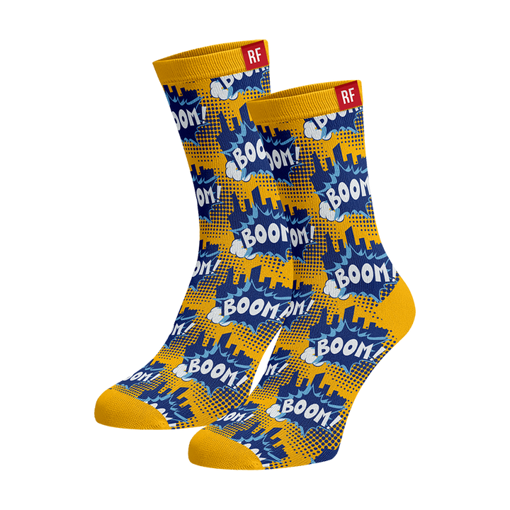 Art pop boom on yellow socks